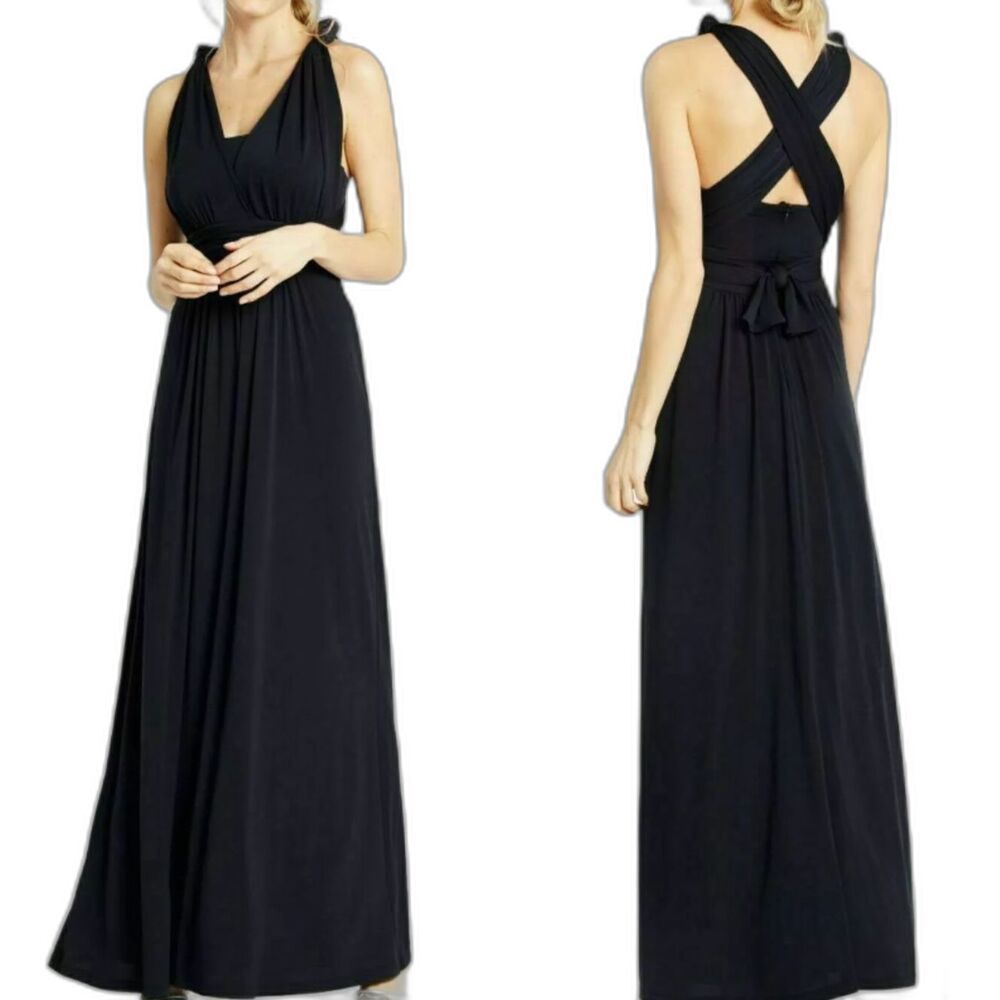 EXPRESS Black Rayon Blend Maxi Dress Empire Waist Razorback Women's Size XS